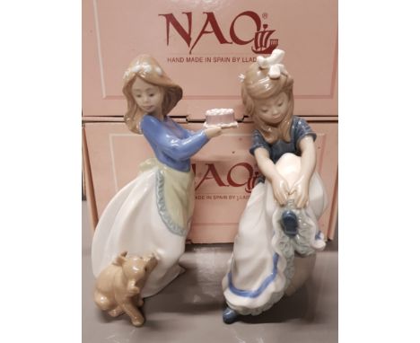 2 NAO FIGURINES 479 GIRL TYING SHOES AND 1045 PUPPYS BIRTHDAY BOTH WITH ORIGINAL BOXES