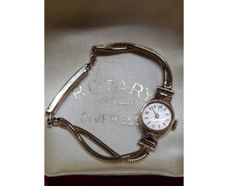 FULLY HALLMARKED 9CT GOLD LADIES ROTARY WATCH AND 9CT STRAP BOXED WITH TOTAL WEIGHT OF 15.57GRAMS