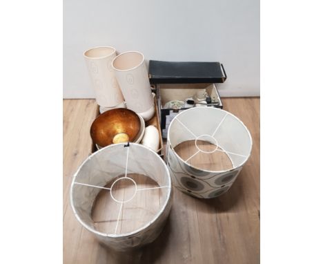 2 BOXES OF ASSORTED WARE INC POTTERY PORCELAIN LAMP SHADES ETC