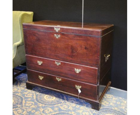 18th Century mahogany Mule chest, fitted two drawers, with handles to sides, on bracket feet, 124cm wide x 64cm deep x 65cm h