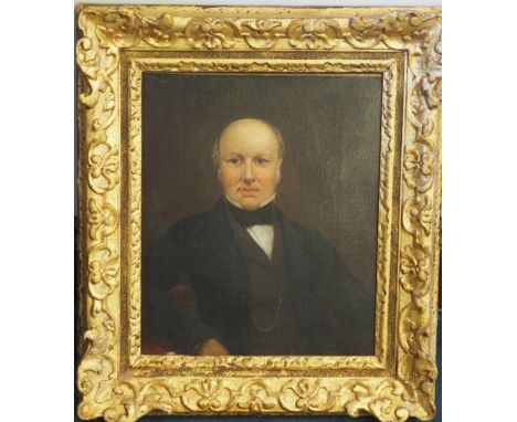 19th Century School - Oil painting - Portrait of a middle aged man, relined canvas 36cm x 30cm, gilt frame (paint surface cra