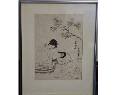 19th/20th Century Japanese - Woodblock print - Woman washing, 36cm x 25cm, later frame