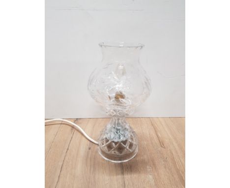 CUT GLASS LAMP WITH CUT GLASS SHADE IN THE STYLE OF AN OIL LAMP