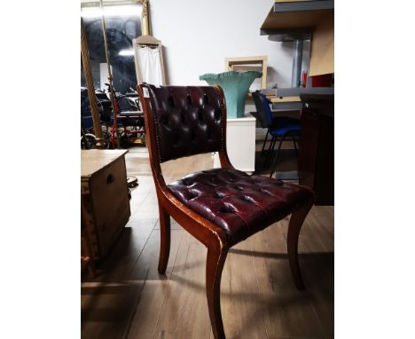 OXBLOOD BUTTON BACK LEATHER REGENCY REPRODUCTION CHAIR