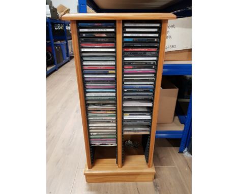 MODERN PINE TOWER CD RACK WITH CONTENT