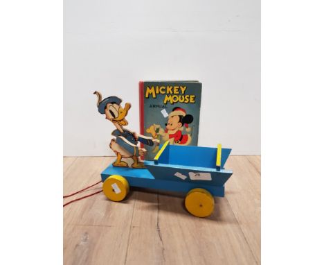 VINTAGE MICKEY MOUSE ANNUAL BY DEAN TOGETHER WITH A VINTAGE CHAD VALLEY DONALD DUCK PULL ALONG TOY