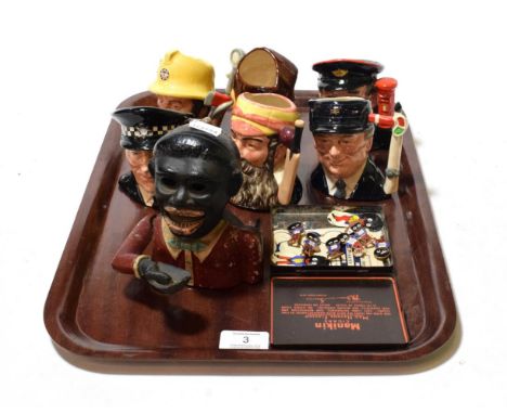 Six Royal Doulton character jugs ''The Engine Driver'', ''The Champion W.G. Grace'', ''The Sleuth'', ''The Postman'', ''The P