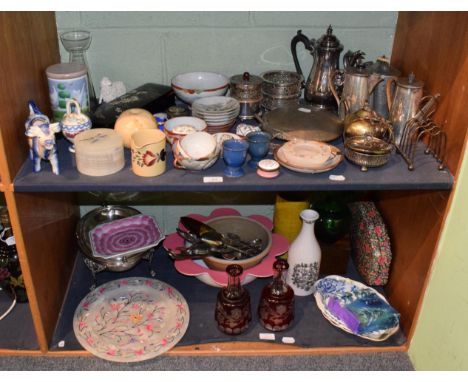 Miscellaneous items including plated turnover dish, coffee pots and cutlery, Villeroy &amp; Boch large bowl and other ceramic