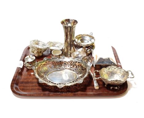 A tray of assorted silver, comprising: a set of four Victorian dishes, by Hilliard &amp; Thomason, Birmingham, 1895, each pie