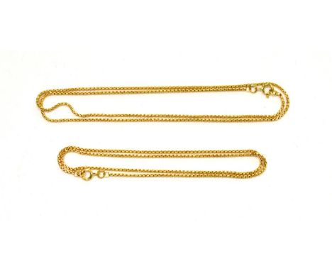 Two 18 carat gold fancy link chains, lengths 41cm and 51cm (2) .  Gross weight 15.9 grams.