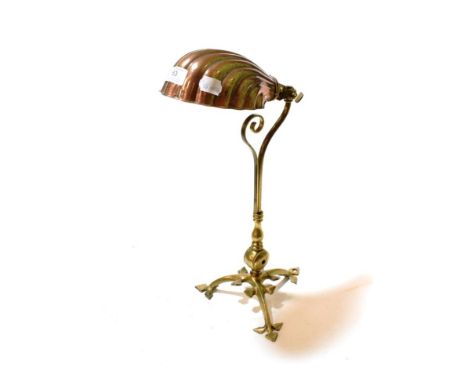 A Benson brass desk lamp with copper shade