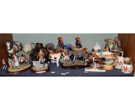 A group of assorted ceramics and other items including: hunting related mugs, jugs, and models; together with a Border Fine A