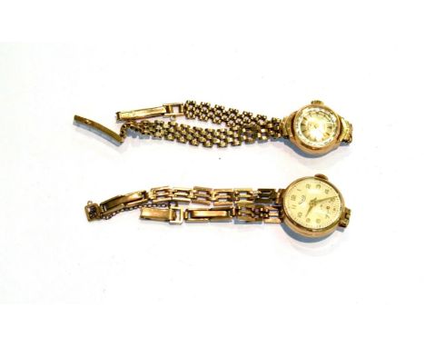 Two 9 carat gold cased lady's wristwatches by Rotary and Limit, with 9 carat gold flexible link bracelets 