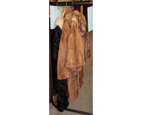 Walsh Sheffield cropped light brown mink jacket; a black astracan coat with mink collar; amd a Dysons Furriers Leeds light br