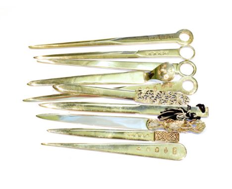 Ten various Elizabeth II silver paper-knives, comprising: four with ring-handle, two by Stewart Hersey, London, 2009; one wit