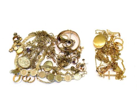 A small quantity of gold jewellery including chains, earrings, pendants, rings etc (some a.f.); together with a quantity of s