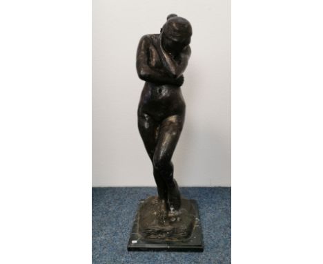 nach RODIN, AUGUSTE (Paris 1840- 1917 Meudon), Skulptur: "Eva", Bronze, dunkelbraun patiniert, auf Marmorpostament. Posthumer