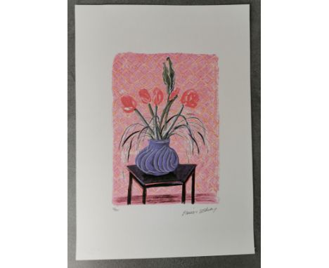 nach HOCKNEY, DAVID (geb. 1937 in Bradford, Großbritannien), Lithographie: "Tulpen". Farblithographie auf Bütten mit Blindste