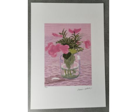 nach HOCKNEY, DAVID (geb. 1937 in Bradford, Großbritannien), Lithographie: ohne Titel (Pink Flowers). Farblithographie auf Bü