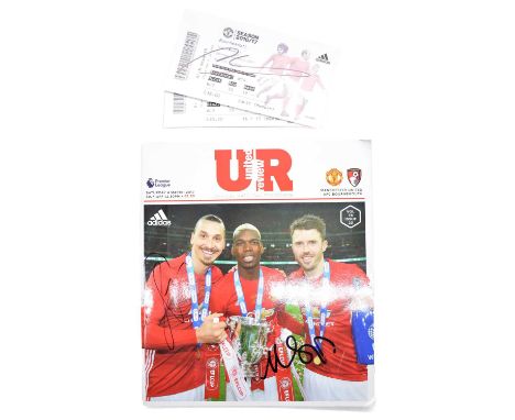 Manchester United signed matchday programme, vs AFC Bournemouth 04/03/2017, cover signed by Zlatan Ibrahimovic and Michael Ca