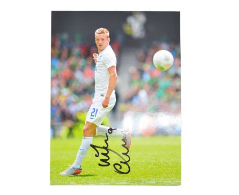 Signed Jamie Vardy 6x8 colour photograph, whilst playing for England