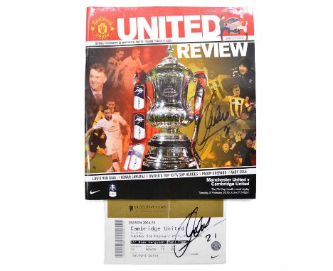 Manchester United matchday programme, vs Cambridge United 03/02/2015, cover signed by Ander Herrera, with ticket stub also si