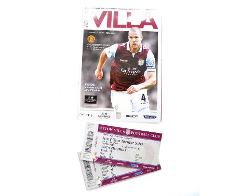 Aston Villa signed matchday programme, vs Manchester United 10/11/2012, signed by Christian Benteke, with ticket stubs