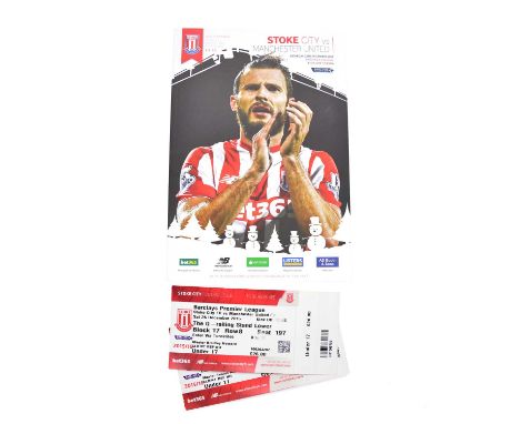 Stoke City signed matchday programme, vs Manchester United 26/12/2015, signed Charlie Adam and Bojan, with ticket stubs.
