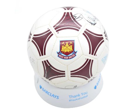 Signed 2013/2014 West Ham United first team football, on Barclays stand, signatures include Sam Allerdyce, Adrian, Ricardo Va