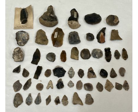 A study collection of Palaeolithic and Neolithic flint arrowheads and scrapers 