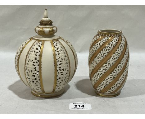 Two items of Grainger &amp; Co, Worcester reticulated porcelain. 6¼" high and smaller.