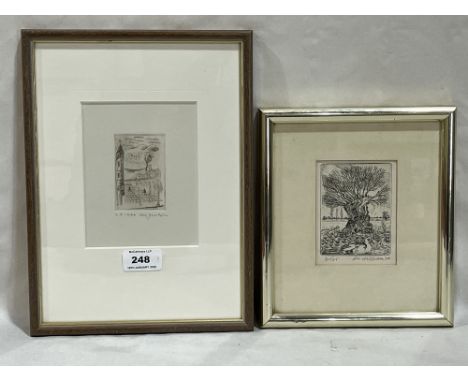 ERIC JAMES MELLON. BRITISH 1925-2014 Street scene. Signed and dated 1946. Artist's proof 3" x 2"; together with an etching by