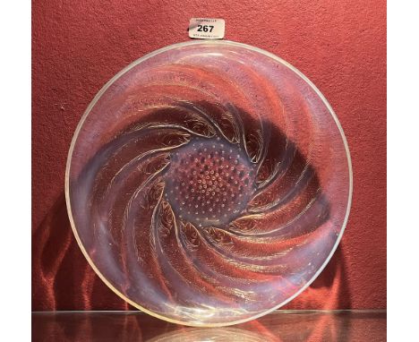 A Lalique 'Poissons' bowl, opalescent glass, moulded with spiralling relief of fish. Moulded 'R. LALIQUE' to the centre. Desi