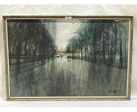 ERIC MASON. BRITISH 1921-1986. Wellington Arch, Constitution Hill. Signed. Signed again and inscribed verso. Oil on board 20"
