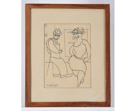 λ GERALD WILDE (BRITISH 1905-1986)CHORUS GIRLInk and pencil Signed and dated 32 (lower left)21 x 29.5cm (8¼ x 11½ in.)Please 