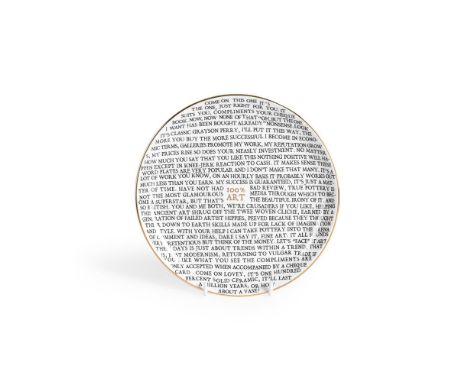 λ GRAYSON PERRY (BRITISH B. 1960)100% ARTChina plate, 2020, with artist's seal printed to base, produced for the Holburne Mus