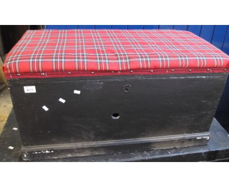 Early 20th Century stained pine trunk with new tartan upholstery. (B.P. 24% incl. VAT)