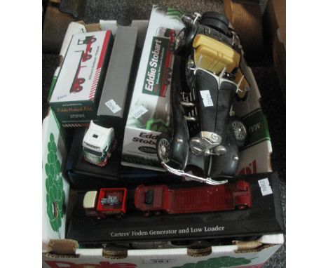 Box of assorted toy vehicles, some boxed to include; Eddie Stobart lorries, Burago vintage cars etc. (B.P. 24% incl. VAT)