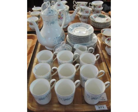 Royal Albert bone china coffee set to include; coffee cups and saucers, cream jug, sucrier, coffee pot and side plates on a w