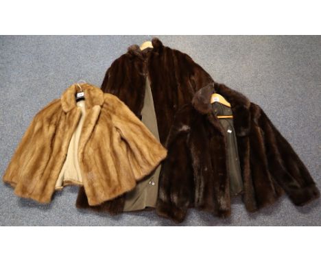 Two vintage mink fur jackets; one blonde and one dark brown. Together with a dark brown knee length Regency Furs Swansea vint