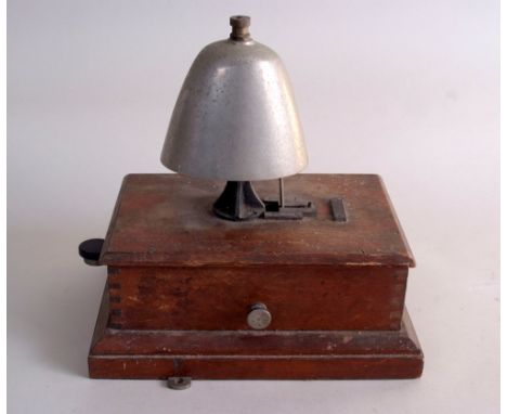 Railway Interest - A light mahogany cased block bell, complete with cow type bell and original makers plate R.E.Thompson & Co