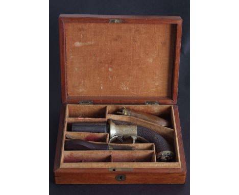 A 19th century six-shot pepperbox revolver, circa 1840, with fluted barrels round action engraved James London with foliate s