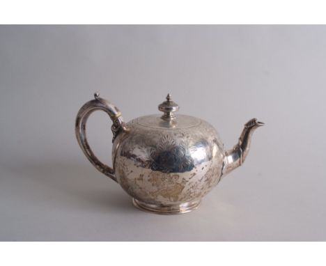 An early Victorian silver teapot, by William Moulson, London 1847, retailed by Lambert & Rawlings of Coventry St. London, bal