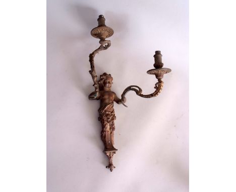 A Louis XV style two branch wall light, in the form of a cherub holding scrolling arms