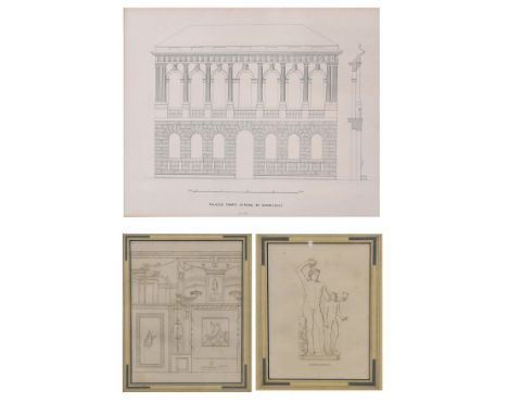 Printed architectural façade study of 'Palazzo Pompei, Verona', by San Michele, together with six further printed plates of c