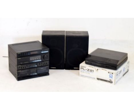 Pioneer music centre including PL-Z81 turntable record player, multi-program tuner etc, together with a pair of Pioneer speak