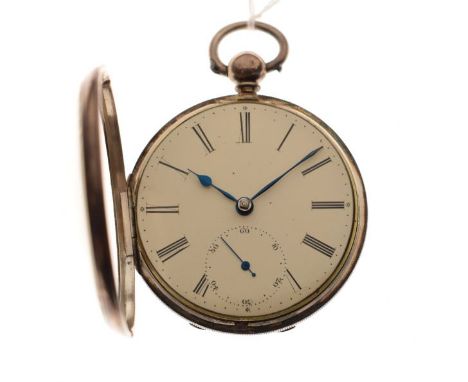 Gentleman's silver cased pocket watch, the white enamel dial having Roman numerals and subsidiary seconds dial with engine tu