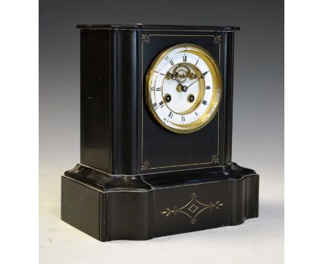 Late 19th/early 20th Century French black slate mantel clock with two train visible Brocot escapement and Breguet moon hands 