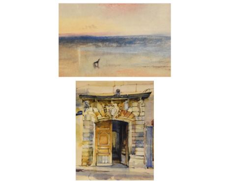 David Morris (Modern) - Watercolour - 'Doorway, Lodeve', signed lower right, 35cm x 23cm, in gilt frame under glass, together
