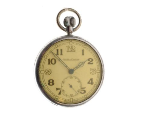 Military issue Jaeger-LeCoultre nickel cased pocket watch, the off-white dial with Arabic numerals and subsidiary seconds dia